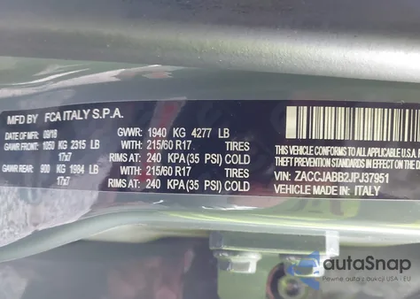 2018 Jeep Renegade Latitude Fwd из США, поврежденный, VIN ZACCJABB2JPJ37951